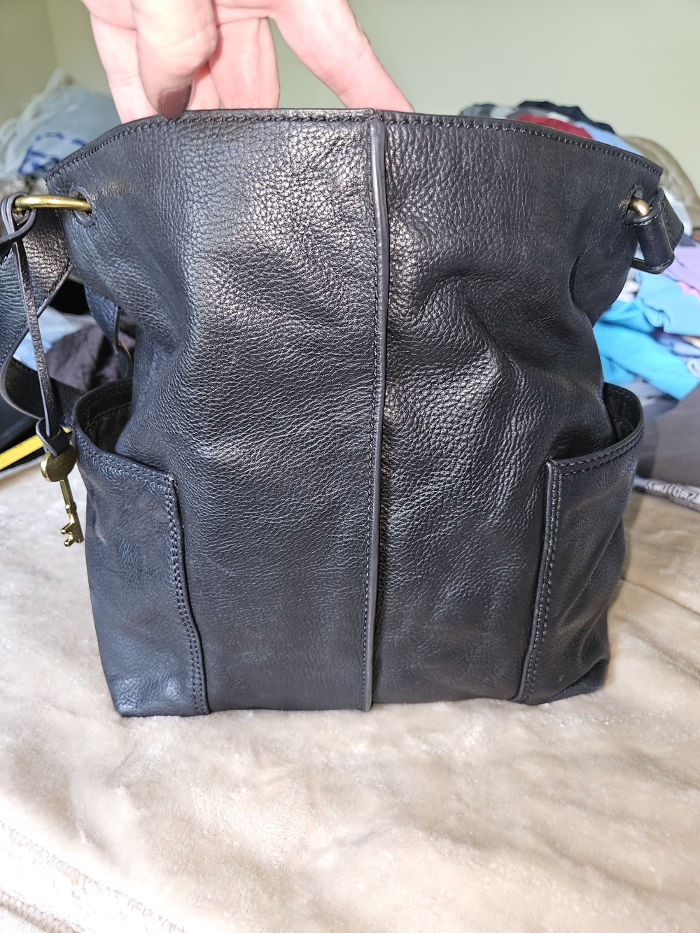 Fossil Black Pebbled Leather Shoulder Bag